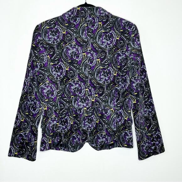 TALBOTS velour purple & black Paisley blazer size 10 petite fall winter career - Picture 3 of 7